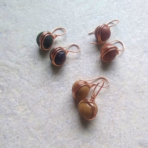 Medium Green-Brown Stone Drop Earrings ~ Rustic & Rugged Elemental Elegance - Picture 9 of 10